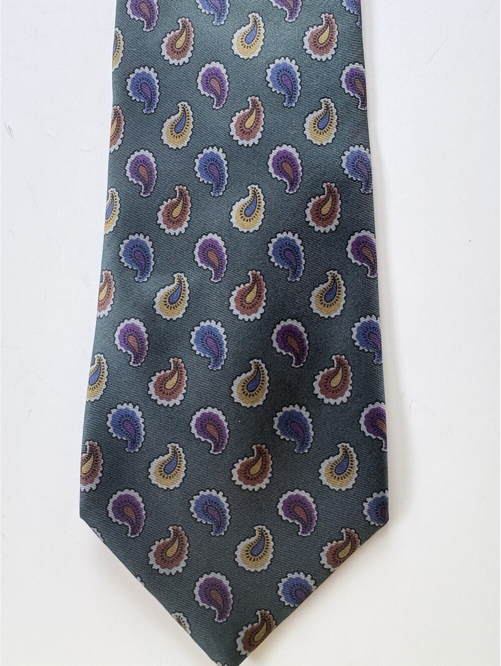 Necktie Gray Green Architect Paisley Print Silk Italy Classic Men’s Tie